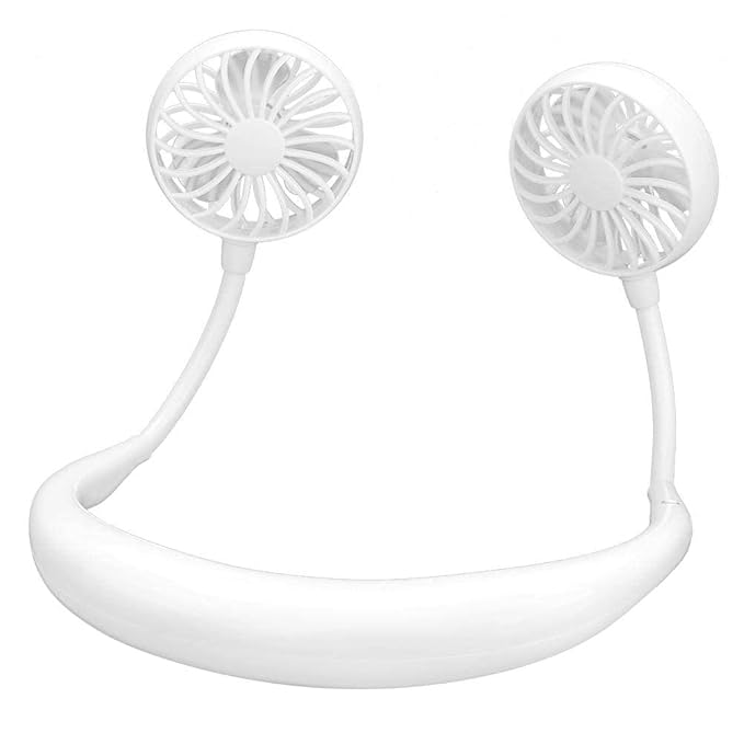 Mini Hand Free Portable Neckband Fan with Light, USB Rechargeable Lazy Neck Hanging Fan for Headphone Design Portable Hanging Neck Fan for Women Rechargeable Neck Fan Band (White) - Premium Quality High-Durability Product