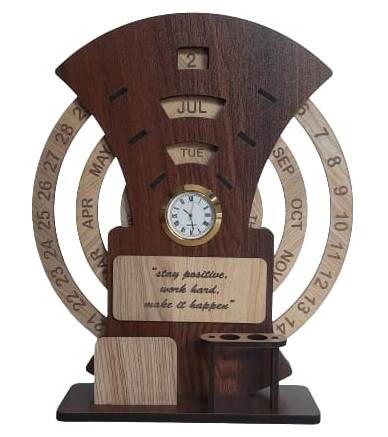 Wooden Calendar With Clock